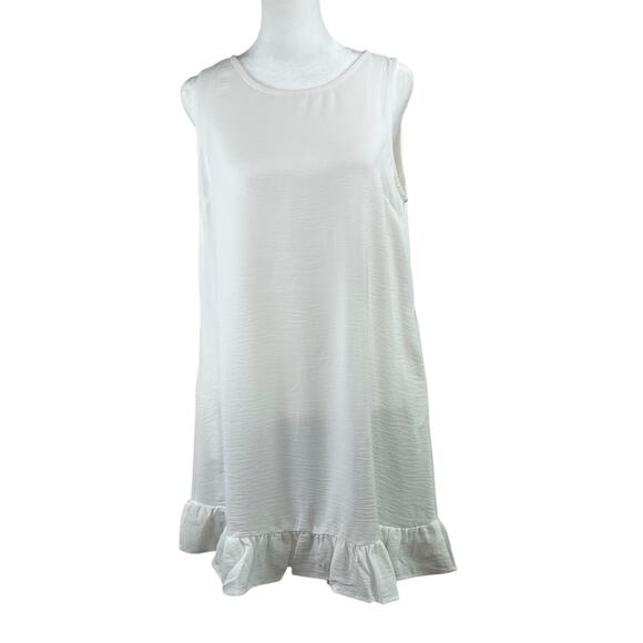 White Semi Sheer Casual Sleeveless Knee-Length Ruffle Mini Shift Dress Large NWT - Picture 1 of 13